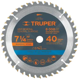 Discos Sierra para Madera 7-1/4" Centro 5/8", 40 Dientes de carburo de tungsteno, ST-740 18301 Truper Truper-Discos Sierra para 
