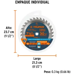 Discos Sierra para Madera 7-1/4" Centro 5/8", 30 Dientes de carburo de tungsteno, ST-730 18318 Truper Truper-Discos Sierra para 