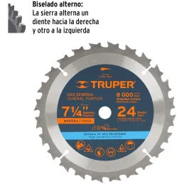 Discos Sierra para Madera 7-1/4" Centro 5/8", 24 Dientes de carburo de tungsteno, ST-724 18300 Truper Truper-Discos Sierra para 