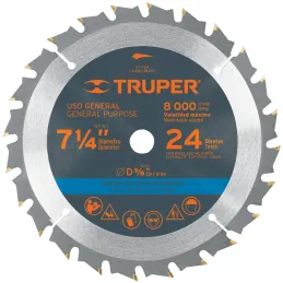 Discos Sierra para Madera 7-1/4" Centro 5/8", 24 Dientes de carburo de tungsteno, ST-724 18300 Truper Truper-Discos Sierra para 