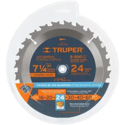Discos Sierra para Madera 7-1/4" Centro 5/8", 24 Dientes de carburo de tungsteno, ST-724 18300 Truper Truper-Discos Sierra para 