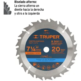 Discos Sierra para Madera 7-1/4" Centro 5/8", 20 Dientes de carburo de tungsteno, ST-720 18299 Truper Truper-Discos Sierra para 