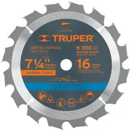 Discos Sierra para Madera 7-1/4" Centro 5/8", 16 Dientes de carburo de tungsteno, ST-716 18298 Truper Truper-Discos Sierra para 