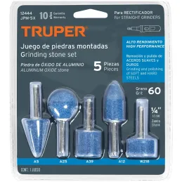 Juego de Piedras 5 Puntas montadas Alto Rendimiento, Zanco 1/4" Grano 60, Oxido de Aluminio, JPM-5X 12444 Truper Truper-Juego de