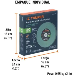 Piedra para Esmeril 152 x25.4x25.4mm Grano 60, Incluye Adaptador, Oxido de Silicio, PIES-6160T 16407 Truper Truper-Piedra para E