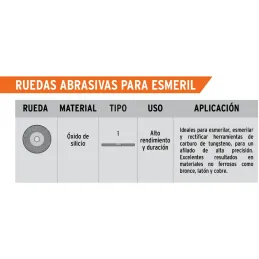 Piedra para Esmeril 152 x19x25.4mm Grano 60, Incluye Adaptador, Oxido de Silicio, PIES-63460T 16405 Truper Truper-Piedra para Es