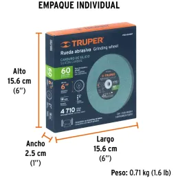 Piedra para Esmeril 152 x19x25.4mm Grano 60, Incluye Adaptador, Oxido de Silicio, PIES-63460T 16405 Truper Truper-Piedra para Es