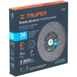 Piedra para Esmeril 203 x25.4x25.4mm Grano 36, Incluye Adaptador, Oxido de Aluminio, PIES-8136 16411 Truper Truper-Piedra para E