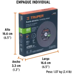 Piedra para Esmeril 152 x25.4x25.4mm Grano 60, Incluye Adaptador, Oxido de Aluminio, PIES-6160 16382 Truper Truper-Piedra para E