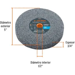 Piedra para Esmeril 127 x19x12.7mm Grano 36, Oxido de Aluminio, PIES-53436 16358 Truper Truper-Piedra para Esmeril 127 x19x12.7m