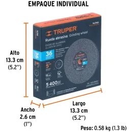 Piedra para Esmeril 127 x19x12.7mm Grano 36, Oxido de Aluminio, PIES-53436 16358 Truper Truper-Piedra para Esmeril 127 x19x12.7m
