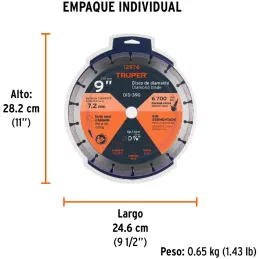 Discos Diamantados 9" Segmentado Cortes Rapido , 2.6mm, DDT-837D 12976 Truper Truper-Discos Diamantados 9" Segmentado Cortes Rap