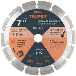 Discos Diamantados 7" Segmentado Cortes Rapido, 2.4mm, DDT-806D 11580 Truper Truper-Discos Diamantados 7" Segmentado Cortes Rapi