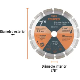 Discos Diamantados 7" Segmentado Cortes Rapido, 2.4mm, DDT-806D 11580 Truper Truper-Discos Diamantados 7" Segmentado Cortes Rapi