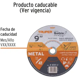 Discos Corte Metal 9" x2mm T41 Oxido de Alumino, DICOF-9020 11587 Truper Truper-Discos Corte Metal 9" x2mm T41 Oxido de Alumino,