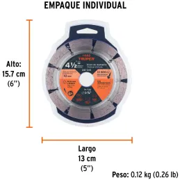 Discos Diamantados 4-1/2" Segmentado Cortes Rapido, 2.2mm, DDT-829D 11582 Truper Truper-Discos Diamantados 4 1/2" Segmentado Cor