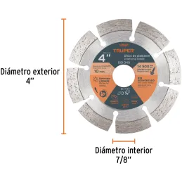 Discos Diamantados 4" Segmentado Cortes Rapido, 2.2mm, DDT-832D 11581 Truper Truper-Discos Diamantados 4" Segmentado Cortes Rapi