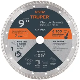 Discos Diamantados 9" Turbo Uso General, 2.8mm, DDT-1542T 12982 Truper Truper-Discos Diamantados 9" Turbo Uso General, 2.8mm, DD
