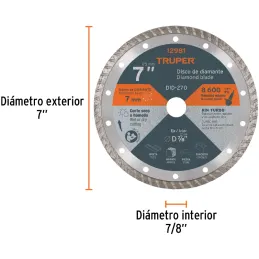 Discos Diamantados 7" 2.8mm Turbo Uso General Truper 12981 Truper-Discos Diamantados 7" 2.8mm Turbo Uso General Truper 12981 Rin