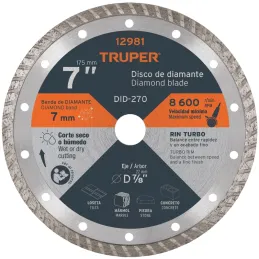 Discos Diamantados 7" 2.8mm Turbo Uso General Truper 12981 Truper-Discos Diamantados 7" 2.8mm Turbo Uso General Truper 12981 Rin