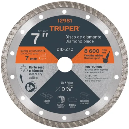 Discos Diamantados 7" 2.8mm Turbo Uso General Truper 12981 Truper-Discos Diamantados 7" 2.8mm Turbo Uso General Truper 12981 Rin