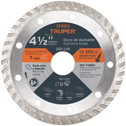 Discos Diamantados 4-1/2" Turbo Uso General, 2.2mm, DDT-1513T 12980 Truper Truper-Discos Diamantados 4 1/2" Turbo Uso General, 2