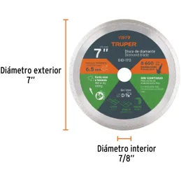 Discos Diamantados 7" continuos Fino, 2.2mm, DDT-804C 11579 Truper Truper-Discos Diamantados 7" continuos Fino, 2.2mm, DDT-804C 