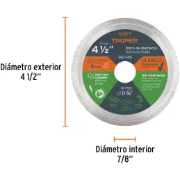 Discos Diamantados 4-1/2" 1.6mm Rin continuo Fino Truper 12977 Truper-Discos Diamantados 4-1/2" 1.6mm Rin continuo Fino Truper 1