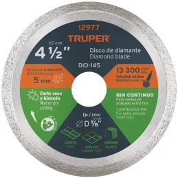 Discos Diamantados 4-1/2" 1.6mm Rin continuo Fino Truper 12977 Truper-Discos Diamantados 4-1/2" 1.6mm Rin continuo Fino Truper 1