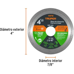 Discos Diamantados 4" continuos Fino 1.6mm, DDT-802C 11578 Truper Truper-Discos Diamantados 4" continuos Fino 1.6mm, DDT-802C 11