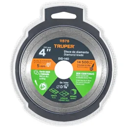 Discos Diamantados 4" continuos Fino 1.6mm, DDT-802C 11578 Truper Truper-Discos Diamantados 4" continuos Fino 1.6mm, DDT-802C 11