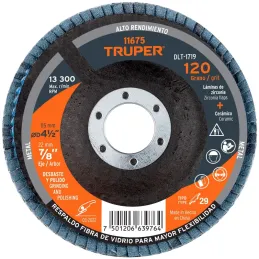 Discos Flap Discs Laminado 4-1/2" G120 Lija de Zirconia, DLT-1719 11675 Truper Truper-Discos Flap Discs Laminado 4-1/2" G120 Lij