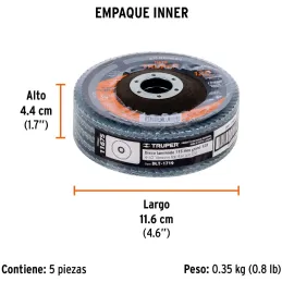 Discos Flap Discs Laminado 4-1/2" G120 Lija de Zirconia, DLT-1719 11675 Truper Truper-Discos Flap Discs Laminado 4-1/2" G120 Lij