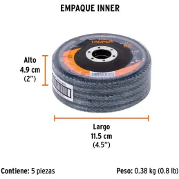 Discos Flap Discs Laminado 4-1/2" G80 Lija de Zirconia, DLT-1718 11688 Truper Truper-Discos Flap Discs Laminado 4-1/2" G80 Lija 