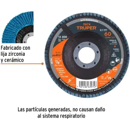 Discos Flap Discs Laminado 4-1/2" G60 Lija de Zirconia, DLT-1717 11674 Truper Truper-Discos Flap Discs Laminado 4-1/2" G60 Lija 