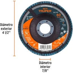Discos Flap Discs Laminado 4-1/2" G60 Lija de Zirconia, DLT-1717 11674 Truper Truper-Discos Flap Discs Laminado 4-1/2" G60 Lija 