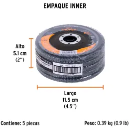 Discos Flap Discs Laminado 4-1/2" G60 Lija de Zirconia, DLT-1717 11674 Truper Truper-Discos Flap Discs Laminado 4-1/2" G60 Lija 