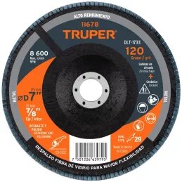 Discos Flap Discs Laminado 7" G120 Lija de Zirconia, DLT-1733 11678 Truper Truper-Discos Flap Discs Laminado 7" G120 Lija de Zir