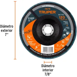 Discos Flap Discs Laminado 7" G120 Lija de Zirconia, DLT-1733 11678 Truper Truper-Discos Flap Discs Laminado 7" G120 Lija de Zir