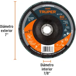 Discos Flap Discs Laminado 7" G80 Lija de Zirconia, DLT-1732 11689 Truper Truper-Discos Flap Discs Laminado 7" G80 Lija de Zirco