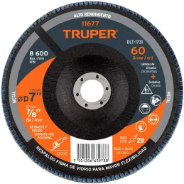 Discos Flap Discs Laminado 7" G60 Lija de Zirconia, DLT-1731 11677 Truper Truper-Discos Flap Discs Laminado 7" G60 Lija de Zirco