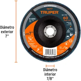 Discos Flap Discs Laminado 7" G60 Lija de Zirconia, DLT-1731 11677 Truper Truper-Discos Flap Discs Laminado 7" G60 Lija de Zirco
