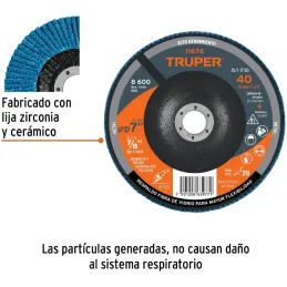 Discos Flap Discs Laminado 7" G40 Lija de Zirconia, DLT-1730 11676 Truper Truper-Discos Flap Discs Laminado 7" G40 Lija de Zirco