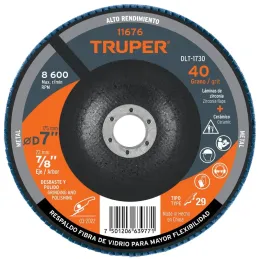 Discos Flap Discs Laminado 7" G40 Lija de Zirconia, DLT-1730 11676 Truper Truper-Discos Flap Discs Laminado 7" G40 Lija de Zirco