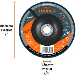 Discos Flap Discs Laminado 7" G40 Lija de Zirconia, DLT-1730 11676 Truper Truper-Discos Flap Discs Laminado 7" G40 Lija de Zirco