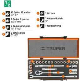 Juegos de Herramientas 25 piezas Mixto STD MM E1/2 EM Truper 13938 Truper-Juegos de Herramientas 25 piezas Mixto STD MM E1/2 EM 