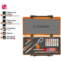 Juegos de Herramientas 20 piezas STD E1/4 EM Truper 13980 Truper-Juegos de Herramientas 20 piezas STD E1/4 EM Truper 13980 Dados