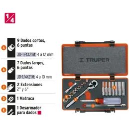 Juegos de Herramientas 20 piezas MM E1/4 EM Truper 13981 Truper-Juegos de Herramientas 20 piezas MM E1/4 EM Truper 13981 Dados e