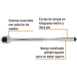 Torquimetro de Golpe, Encastre 3/4" 50-300lb 67-406Nm Largo 660mm, acero al carbono, TORQ-3/4 13547 Truper Truper-Torquimetro de