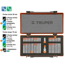 Juegos de 42 Piezas Bristol Allen Torx Hexagonales L30-75mm E1/2-3/8 EM Truper 17809 Truper-Juegos de 42 Piezas Bristol Allen To